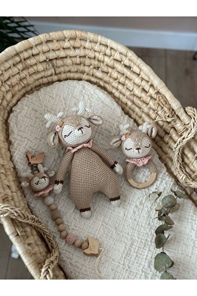Florijee Amigurumi Sevimli Geyik | Ceylan Uyku Arkadaşı Çıngırak Emzik Zincir...