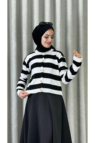 modasusev Cardigan cu dungi tricotaj cu nasturi