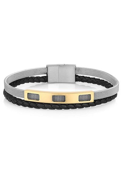 Daniel Klein Dkj.4.2149.2 - Real Leather and Steel Men's Bracelet