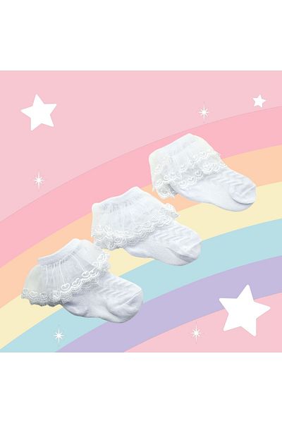 Çağrı Store 3 Pairs White Cotton Tulle Baby Socks