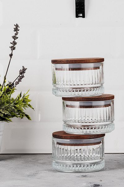 LUX ET AMOR Vella 3-Piece Wooden Vacuum Lid Glass Breakfast Multi-Purpose Glass Snack Bowl 235 ml