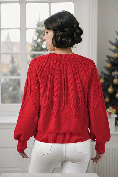 hanope Crew Neck Hair Knitted Patterned Red Knitwear Knitted Sweater