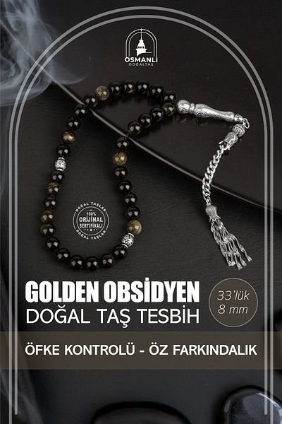 OSMANLI DOĞAL TAŞ Golden Obsidian Natural Stone Rosary 33Pcs - 8mm