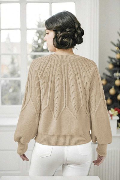 hanope Crew Neck Hair Knitted Patterned Stone Knitwear Knitted Sweater