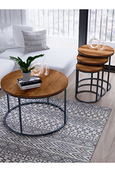 usta mekan Usta Siyah Metal, Barok Ahşap Orta Ve Zigon Sehpa Seti