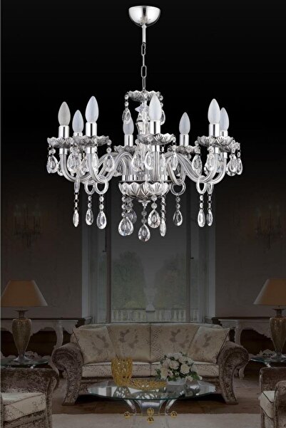 İstanbul Avize Almira 8'li Füme Damla Taşlı Avize