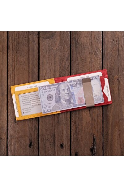 Modica Men's Red Card Holder Wallet Money Clip Model Genuine Leather Wallet with Gift Box |   Arena