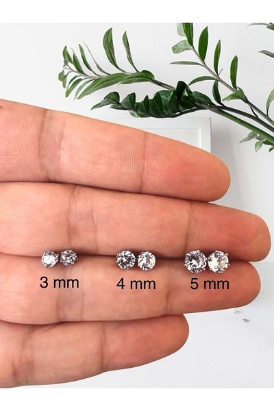 ARASKO 316L Surgical Steel Zircon Solitaire Unisex Earrings (SIZE CHOOSE) 1 Pair