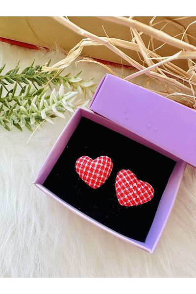 1PARÇAMAVİ Furry plush heart clip compression earrings - no pierced ear earrings