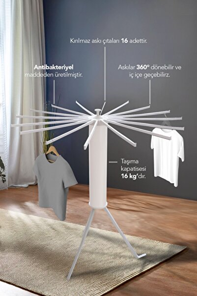 House Plus Hely Açılıp Kapanabilir 360° Dönebilen Kurutmalık Askısı Krem – KR...