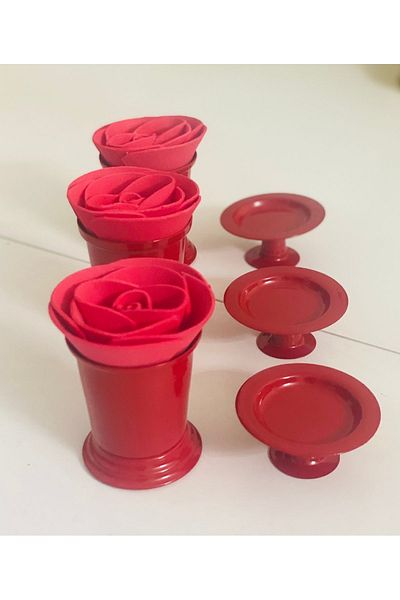 Elzem RED COLOR ROSE BUCKET AND PASTA SET 3 PIECES