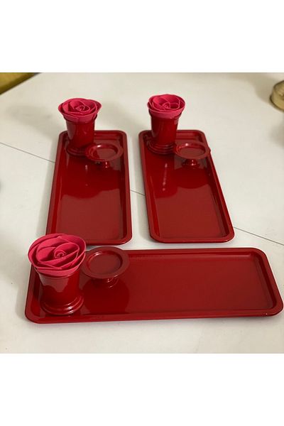 Elzem SET OF 3 RED COLOR Rectangular Tray Pasta Rack Rose Bucket 9 PIECES