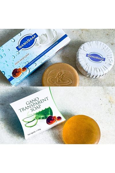 GANOSOAP صابون جانو الصابون الشفاف + صابون الجانوديرما بالفطر وحليب الماعز 3x100 جرام