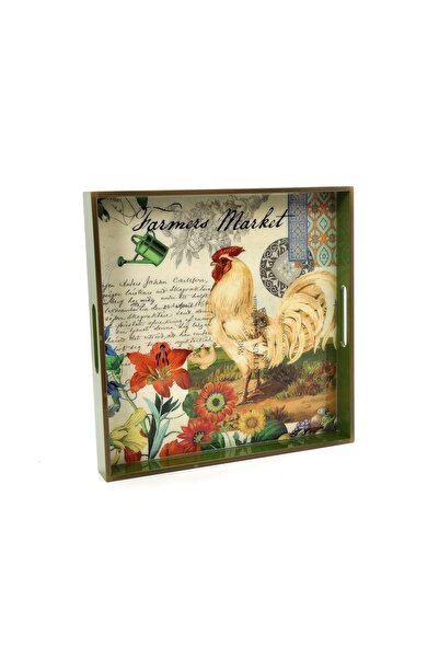 tub Wooden Tray Special Design Printed Tea Coffee Presentation Tray 32x32cm K7