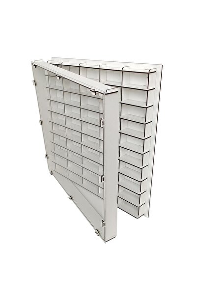 Woodbu Şeffaf Kapaklı Ahşap Beyaz Hobi Oyuncak Araba Rafı 50 Araçlık