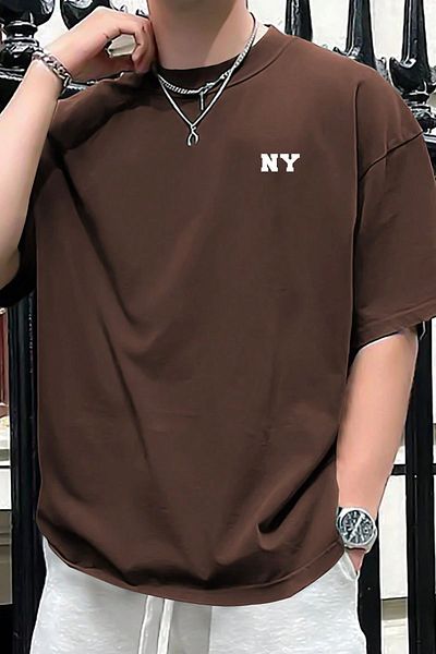 uyguntarz Übergroßes T-Shirt mit Ny-Print für Herren