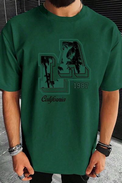 uyguntarz Men's La California 1987 Printed Oversize T-shirt
