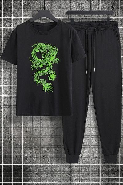 uyguntarz Σετ γυμναστικής 2 τεμαχίων Unisex Chinese Dragon Printed