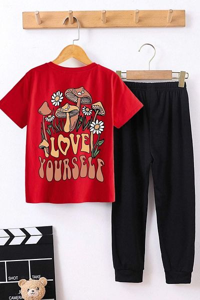 uyguntarz Children's Love Yourself Printed Bottom - Top Tracksuit Set