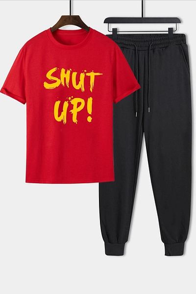uyguntarz Unisex Shut Up Printed 2-Piece Tracksuit Set