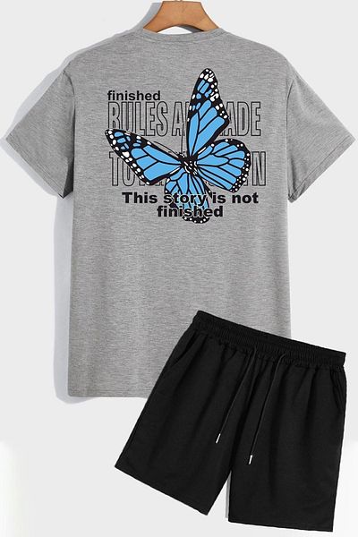 trendypassion Rücken bedrucktes Shorts-T-Shirt-Trainingsanzug-Set