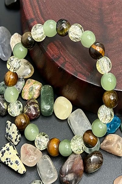 NehirTaş Certified Natural Stone Bracelet for Presence and Wealth 8 mm (Citrine - Aventurine - Remaining Eye)