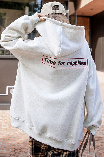uyguntarz Unisex Time For Happiness Φούτερ με στάμπα μεγάλου μεγέθους