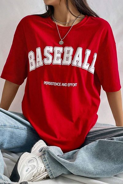 uyguntarz Übergroßes Unisex-T-Shirt mit Baseball-Aufdruck
