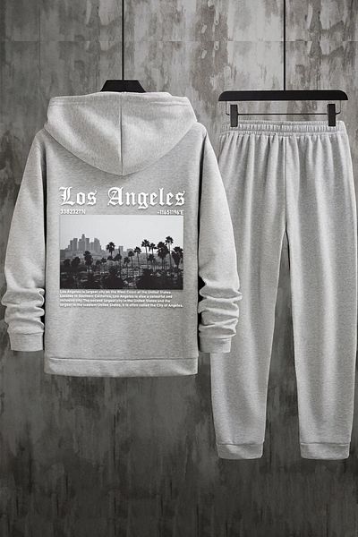 uyguntarz Los Angles Printed Unisex Σετ φόρμας - Γκρι LOSANGELES