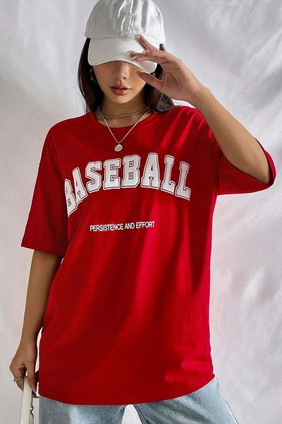 uyguntarz Übergroßes Unisex-T-Shirt mit Baseball-Aufdruck