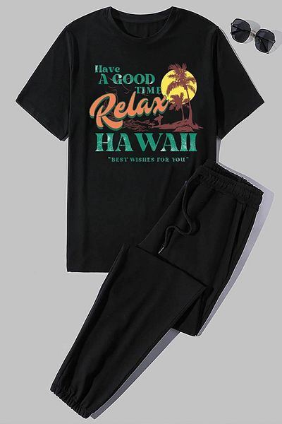 uyguntarz Σετ γυμναστικής 2 τεμαχίων Unisex Hawaii Printed
