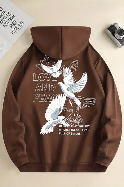 uyguntarz Übergroßes Sweatshirt mit Love and Paix-Aufdruck