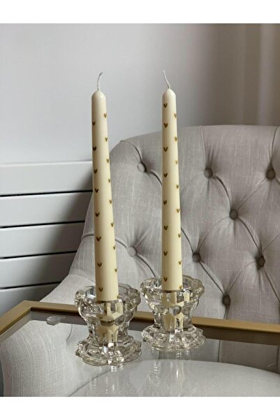 NYMPHİS Tekli Altın Varaktan Yapılı Kalp Desenli Şamdan Mumu(1 ADET)