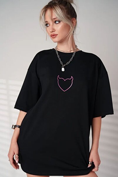 uyguntarz Unisex oversize tričko Devil Heart s potiskem