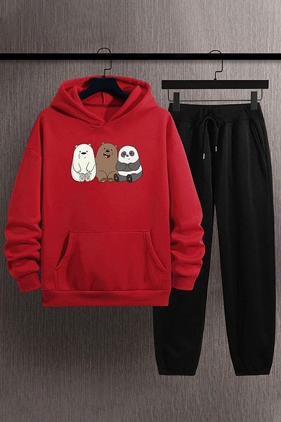 uyguntarz Unisex Friendly Bears Printed Tracksuit Set