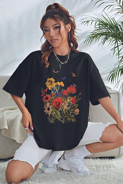 uyguntarz Unisex oversize slunečnicové tričko s potiskem