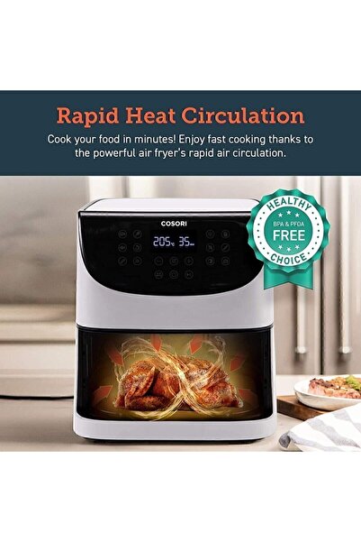 COSORI Sıcak Hava Fritözü 5.5l Xxl Beyaz Fritöz Sıcak Hava Fritözü Dijital Led Dokunmatik Ekranlı