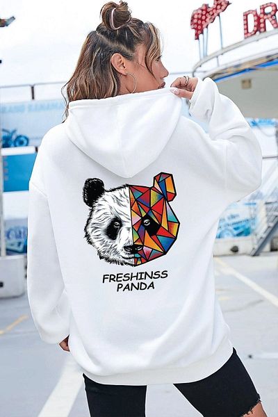 uyguntarz Unisex φούτερ με στάμπα Panda στην πλάτη