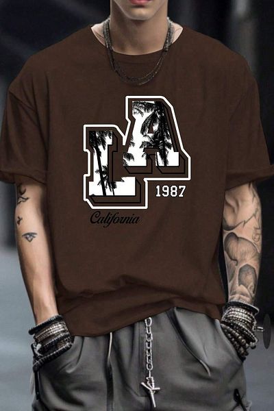 uyguntarz Ανδρικό μπλουζάκι La California 1987 με στάμπα Oversize