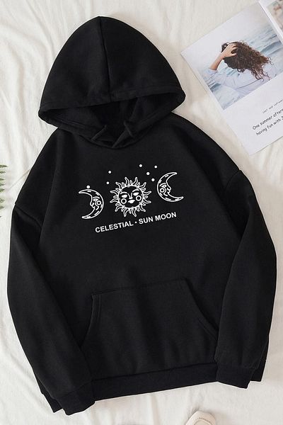 uyguntarz Унисекс суичър с щампа Celestial Sun Moon