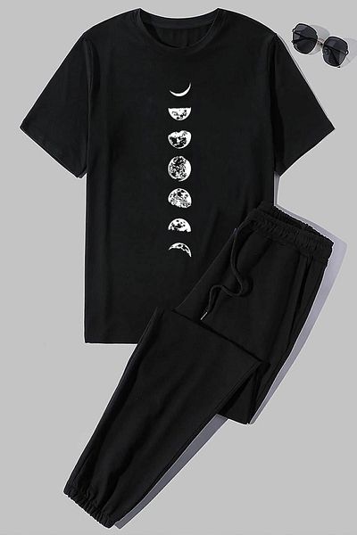 uyguntarz Σετ φόρμας 2 τεμαχίων Unisex Moon Phases Printed