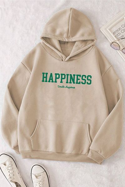 uyguntarz Unisex-Sweatshirt mit Aufdruck „Happiness“ in Übergröße