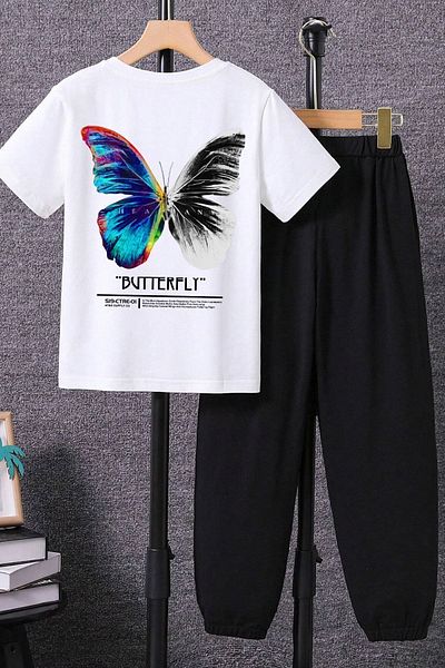uyguntarz Kids Butterfly Bottom - Top Σετ αθλητικής φόρμας
