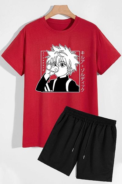 trendypassion Anime Patterned Comfortable Design Shorts and T-shirt Tracksuit Set