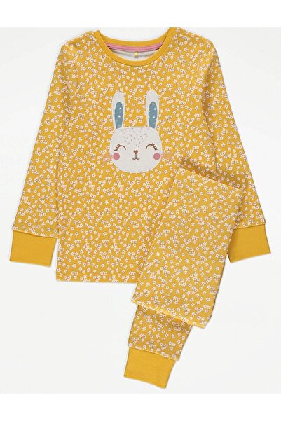 Çipil Mustard Floral Rabbit Long Sleeve Pajamas