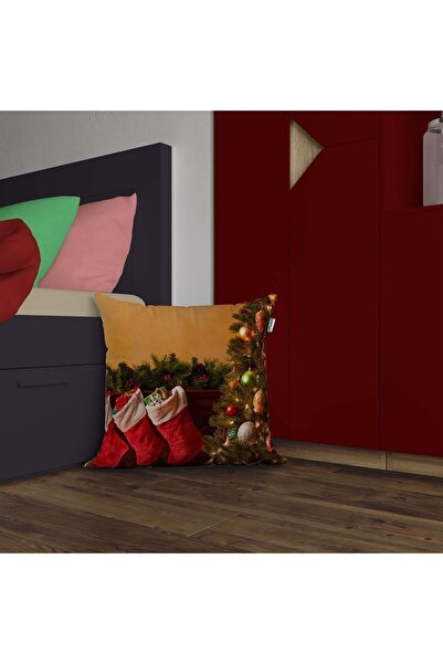 Sakallı Christmas Themed 3D Printed Decorative Throw Pillow Cover