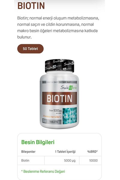 Suda Vitamin Biotin 5000 mcg - 50 Tablets