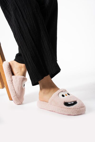 ALMİNA Fashion Smiling Face Plush Fluffy Women's Home Slippers - Silent Sole Dowry Slippers