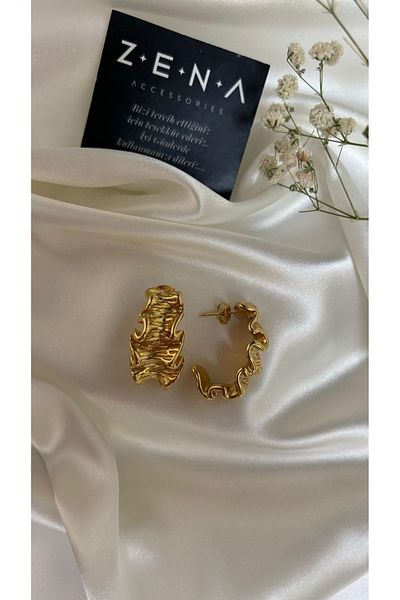 ZENA ACCESSORİES Risa Curved Gold Steel Earrings
