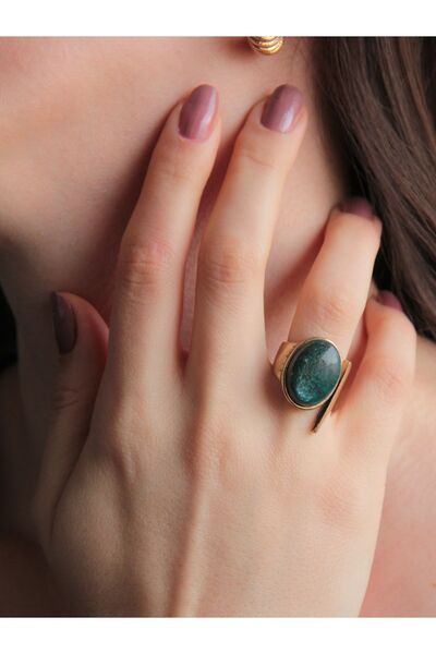 esha خاتم نسائي من حجر الكريزوكولا الطبيعي قابل للتعديل